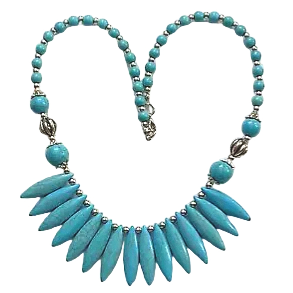 Natural Stone Necklace Vacay Jewelry Blue Malachite Tribal Bohemian Boho Style - Picture 3 of 10